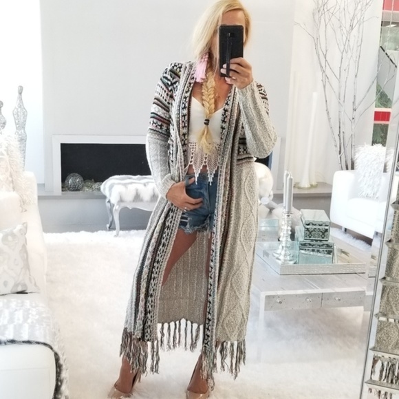 MODA ME COUTURE Sweaters - Cardigan with multi color print -beige